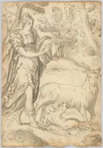Kresba: A) Rhea a mládě Jupiter. B) Svatý František z Assisi od Unknown artist