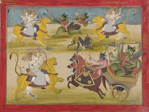Durga bojující s Rakhasovou šungou a nišungou, od Devi Mahatmya od Unknown artist
