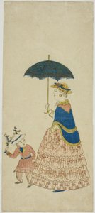 Holandská dáma nesoucí slunečník s malým chlapcem 阿蘭陀婦人と子供 (Orando fujin to kodo mo) od Unknown artist