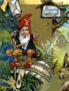 Trpaslík nebo farfadet s lucernou. Chromolitografie 19. století. od Unknown artist