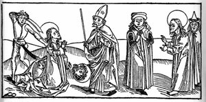Epizoda ze života svatého Jakuba Majora: světec je sťat pod očima judského krále Heroda z Agrippy. Rytina z „Leben der Heiligen - sommerteil“ (Kniha světce) od Jacoba (Jakuba) z Voragine (1228-1298). Lubeck 1488. od Unknown artist
