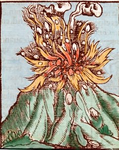 Erupce sopky. rytina 16. století. od Unknown artist