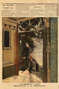 Výbuch v kostele La Madeleine v Paříži, anarchistický zločinec, jediná oběť, má účinky vlastní bomby. Rytina v “” Le petit journal”” 26/03/1894. Selva sbírka. od Unknown artist
