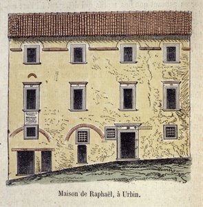 Fasáda domu, kde žil malíř Raffaello Santi (Raphael) (1483 - 1520) v Urbinu v Itálii od Unknown artist