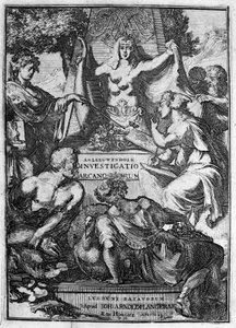 Falešný název díla „Investigato Arcanorum“ od holandského obchodníka a učence Antoina van Leeuwenhoeka (nebo Leeuvenhoek Leeuwenhoeck) (nebo Antoniho nebo Anthonie) (1632-1723) 1722. od Unknown artist