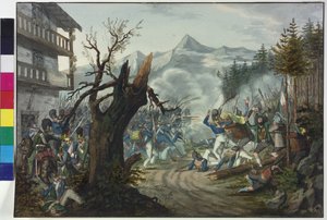 Boj mezi bavorskými vojáky a tyrolskými sedláky od Unknown artist