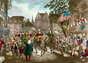 První americká válka za nezávislost: George Washington (1732-1799) triumfální vstup do New Yorku po anglické porážce od Unknown artist