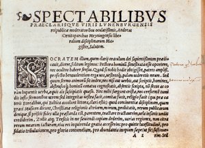 První stránka "Umění zpívajícího mikrologa" od Andree Ornitoparchi (Andreas Ornithoparchus) 1533 Bologna, občanské hudební muzeum od Unknown artist