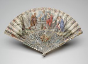 Skládací ventilátor s Rebeccou a Eliezerem u studny, kolem 1740 od Unknown artist
