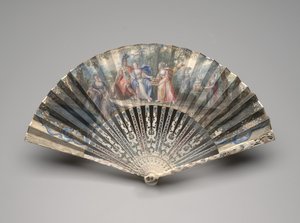 Skládací vějíř s klasickým námětem, možná alegorie manželství, cca 1750-60 léta (kvaš na jediném pergamenovém listu, slonovina, zlacení, kvaš a mosaz) od Unknown artist