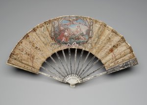 Skládací vějíř se Zrozením Venuše, cca 1770-80s (kvaš na jednom hedvábném listu, sláma, mosaz, kovová nit, kost, zlacení, perleť a drahokamy z pasty) od Unknown artist