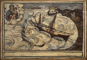 Bývalý voto (ex voto) námořník, oblíbená nabídka jako slib oddanosti a vděčnosti námořníka, který přežil nebezpečí moře, pocházející z kostela Carmine, Torre del Greco, poblíž Neapole, Itálie 19. století od Unknown artist