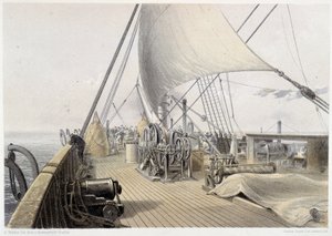 Přední paluba uvolněna pro závěrečný attemet na grappling, 11. srpna 1858 - v „The Atlantic telegraph“ od W. H. Russela, ca. 1860 od Unknown artist