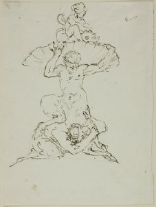 Kašna se satyrem a puttem (recto); Punchinello (verso) od Unknown artist