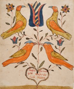 Čtyři ptáci, tulipán a srdce od Unknown artist