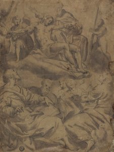 Čtyři evangelisté a vidění Boha držícího mrtvého Krista s nástroji umučení od Unknown artist