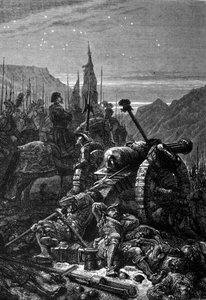 František I. (1494 - 1547) zůstal v sedle noc před bitvou u Marignanu, září 1515. Rytina 19. století. od Unknown artist
