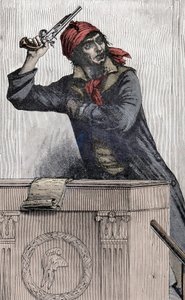 Francouzská revoluce: Portrét Jeana Paula Marata (1743-1793), zástupce Montagnarda v Konventu, vystřelí pistoli na pódium - od Unknown artist