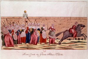 Francouzská revoluce 1789: avantgarda des femmes jde do Versailles dne 5. října 1789. Rytina z 18. století. Paříž, B. N. od Unknown artist
