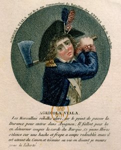 Francouzská revoluce: portrét mladého Josepha Agricol Viala (1780-1793), který se zúčastnil povstání v Marseille v roce 1793. Je to představitel držící sekeru. Paříž 18. století, B.N od Unknown artist