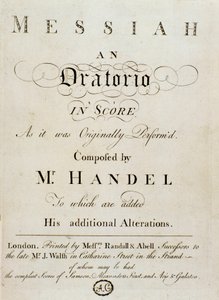 Frontispice partitury „Mesiáš“ (The Messiah) naturalizovaného anglického německého skladatele George Fredericka Händela (Georg Friedrich Handel od Unknown artist