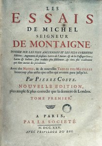 Frontispis "" Les essays "" francouzského spisovatele a humanisty Michela de Montaigne (1533-1592). 1725 v Barceloně. Biblioteca de Catalunya od Unknown artist