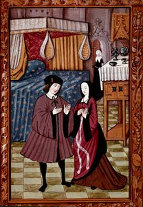 Galantní setkání v ložnici Pravděpodobně láska Jeana III de Brush a Louise de Laval. Miniatura z rukopisu ms. 1475 od Unknown artist