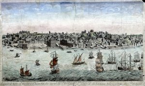 Celkový pohled na Lisabon, hlavní město Portugalska - rytina od Unknown artist