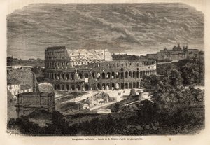 Celkový pohled na Colisee, v Římě, Flaviův amfiteátr dokončený v roce 80, za vlády císaře Tita, pojal až 75 000 lidí, zůstal v provozu až do 6. století, symbol imperiale Řím, leží východně od Fora Romana, je od Unknown artist