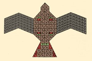 Geometrie Sulbasutras: plán požárního oltáře ve tvaru sokola. Matematické schéma odkazující na pravidla stavby obětních oltářů pocházející z védského období Indie (1500-500 př.nl). Časopis Asijské společnosti Bengálska od od Unknown artist