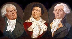 Georges Jacques Danton, Jean Paul Marat a Maximilien de Robespierre, tři hlavní postavy francouzské revoluce od Unknown artist