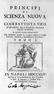 Giambattista Vico. Také nazývaný Giovanni, Gian Battista, Jean Baptiste nebo Jean-Baptiste. Frontispice "" Nová věda "" od Unknown artist