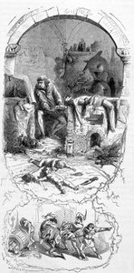 Gilles de Rais (Retz ou Rays) (1404-1440) v situaci: čarodějové pro své magické operace kupovali mrtvě narozené děti (15. století) - rytina, n.d. od Unknown artist