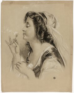 Dívka foukající do pampelišky (recto); hlava dívky z profilu (verso) od Unknown artist