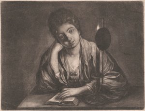 Dívka čte při svíčkách od Unknown artist