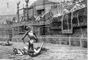 Gladiátorská bitva v římských dobách po obraze J L Gerome od Unknown artist