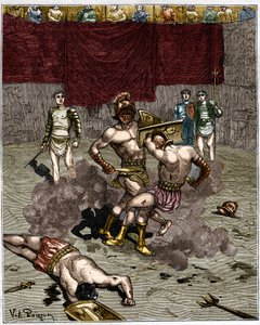 Boj gladiátorů. 19. století rytina. od Unknown artist