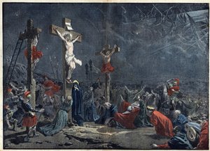 Velký pátek: ukřižování Ježíše Krista (Ježíše Krista). Ilustrace v “” le Pelerin”” z 3. dubna od Unknown artist