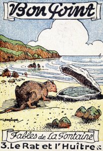 Dobrá pointa ilustrovaná bajkou Jeana de La Fontaina „Krysa a ústřice“. od Unknown artist