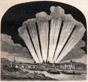 Velká kometa z roku 1744 (C/1743 X1) - Grande comete a six tails de 1744 - Comete de Cheseaux nebo Comete Klinkenberg-Cheseaux - rytina kolem roku 1867 od Unknown artist