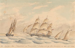 Lodě Jejího Veličenstva "Amphitrite" a "Trincomalee" vyplouvají ze San Francisca 23. září 1854 od Unknown artist