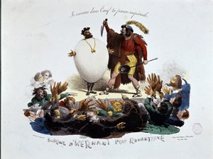 Hernani vznešené, romantické jídlo - karikatura o hře Victora Huga „“Hernani““ („Bitva u Hernani“), anonymní litografie od Unknown artist