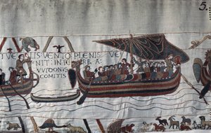 Loď Harolda II (1022 - 1066) unesena bouří uvízla na pobřeží Ponthieu - Bayeux Tapestry, známá jako Výšivka královny Mathildy od Unknown artist