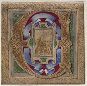 Historická iniciála (E) Vyříznutá z misálu Colonna: Umučení sv. Štěpána od Unknown artist