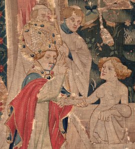 Historie Saint Piat a Saint Eleuthère, scéna 12: Vzkříšení dcery tribuna Detail. od Unknown artist