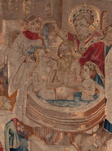 Historie Saint Piat a Saint Eleuthère, scéna 6 Detail uprostřed. Scéna křtu. od Unknown artist