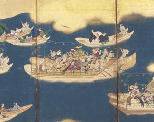 Hiyoshi-Sann? Festival (inkoust, barva a plátkové zlato na papíře, šestipanelové plátno) od Unknown artist