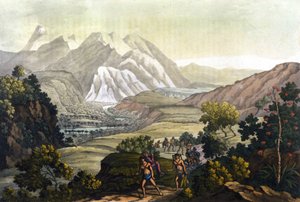 Humboldt a Bonpland překračují horu Quindiu na přepravních židlích. Z cesty do And od Alexandra Von Humboldta (Alexandre de Humboldt od Unknown artist