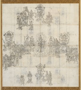 Ikonografický náčrt (Zuzō) pro dobročinnou sútru mandalu králů od Unknown artist