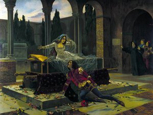 Ilustrace poslední scény baletu „Romeo a Julie“ od Piotra nebo Petra Iljiče Čajkovského (nebo Čajkovského nebo Čajkovského nebo Čajkovského od Unknown artist